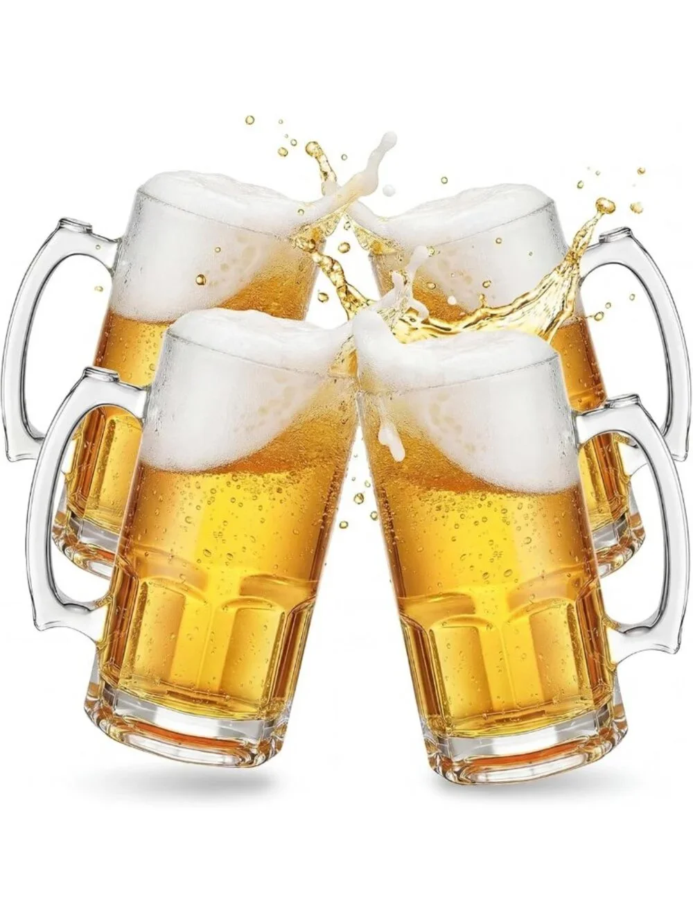 Extra Large 34 oz Glass Beer Mugs Set of 4 with Handles - Perfect for Parties!